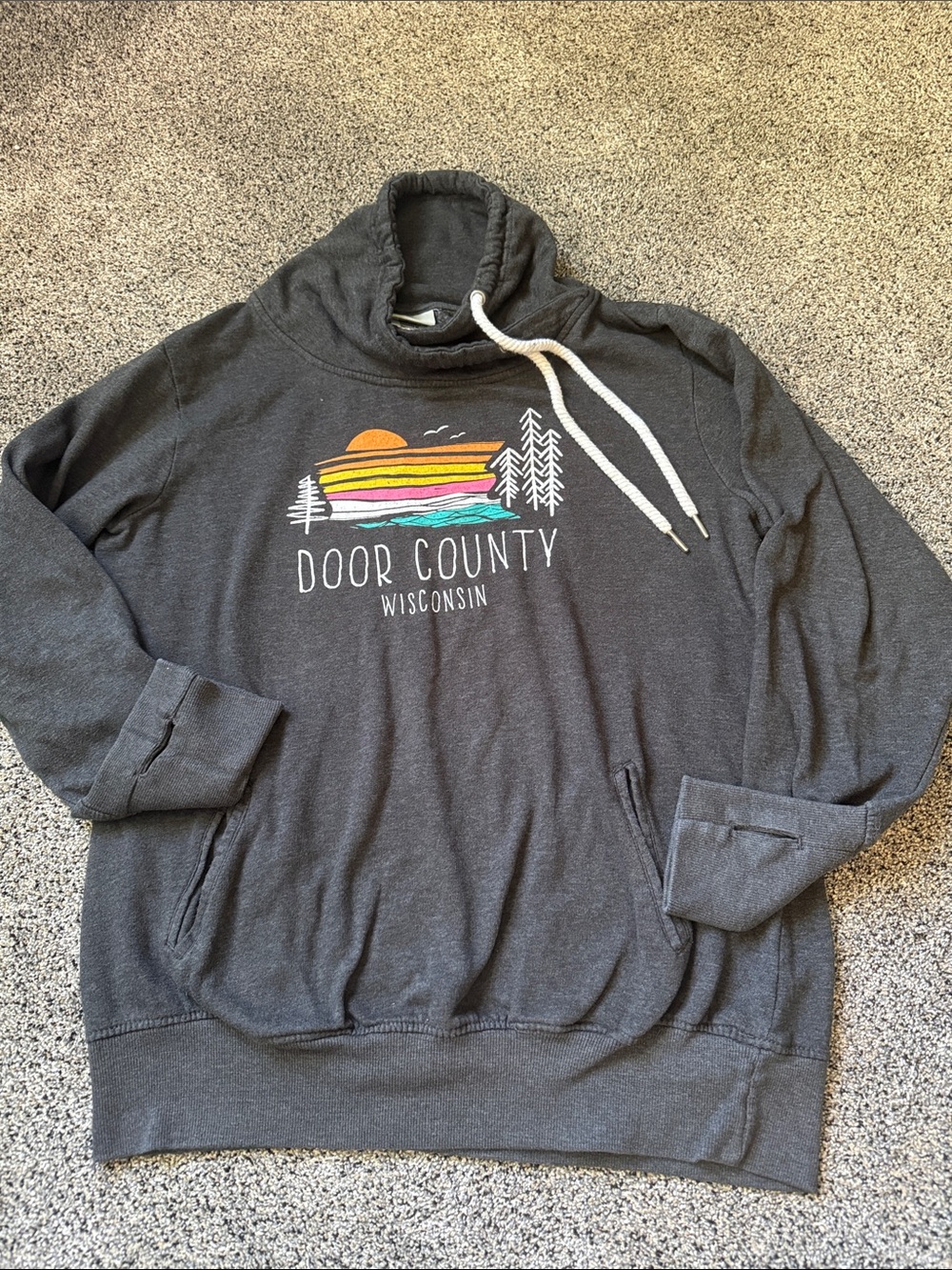 Door County Wisconsin Charcoal Funnel Neck Hoodie